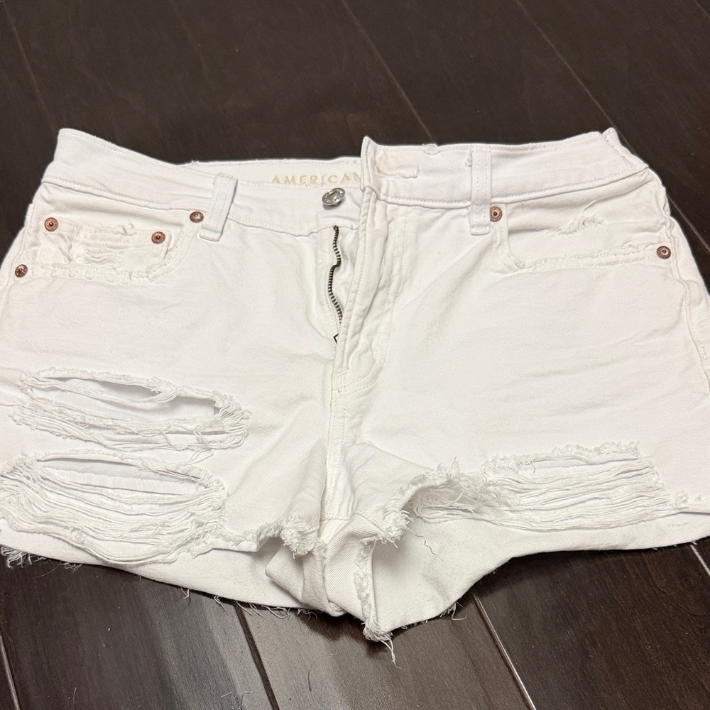 American Eagle Outfitters Women's White Ripped Jean Shorts
